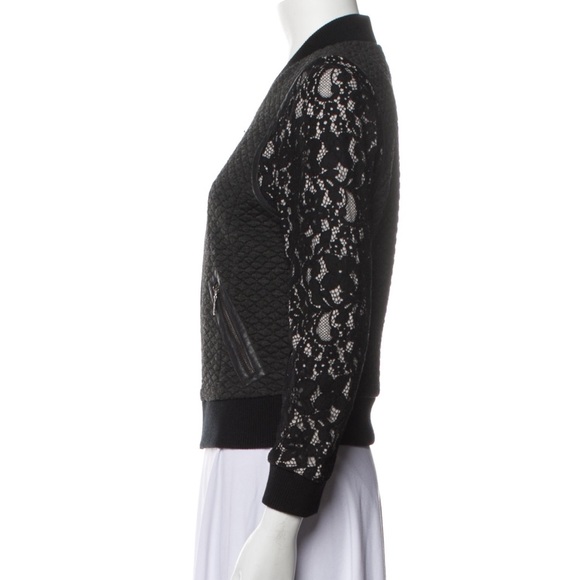 Rebecca Taylor Jacket Lace Sleeve Bomber Jacket - Picture 3 of 14